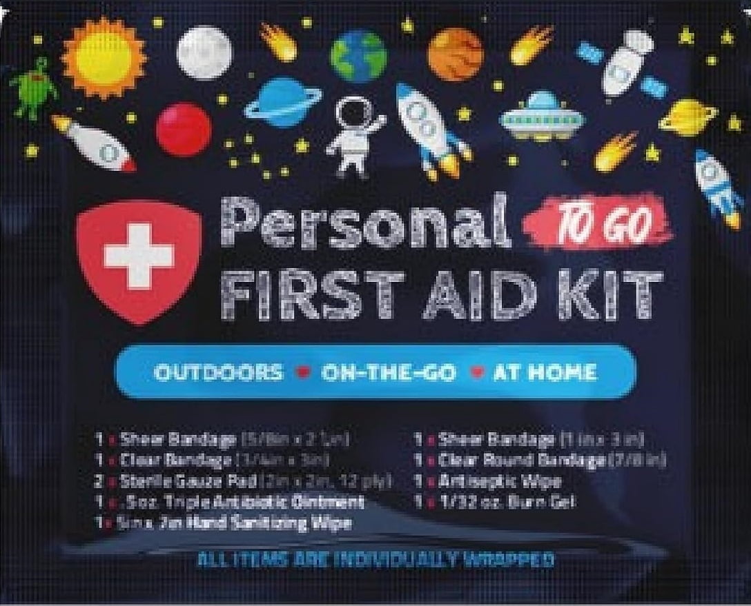 First Aid Emergency Medical Kit Mini and Travel Size - 10 Pack | Great for Kids, Schools, Business, Hiking, Camping | Wound Care Products (Space)