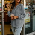 thumbnail image 6 of Perfectbot Women's Waffle Knit Henley Sweatshirt, Relaxed Fit Drop Shoulder Long Sleeve Ribbed Cuffs Top, 6 of 8