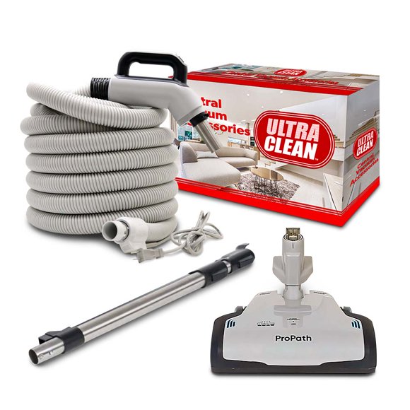 Ultra Clean Central Vacuum Electric Attachment Kit - Dual Voltage 24V / 110V Hose with 3-Way on/Off Switch Handle- Propath Electric Power Nozzle – Set of Chromed Wands
