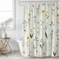 thumbnail image 6 of Spring Floral Shower Curtain Set - 72" x 78" Washable Bathtub Curtain with 12 Hooks, Summer Botanical Sage Green Striped Waterproof Fabric Stall Shower Curtains for Bathroom/Bathtub Décor, 6 of 6