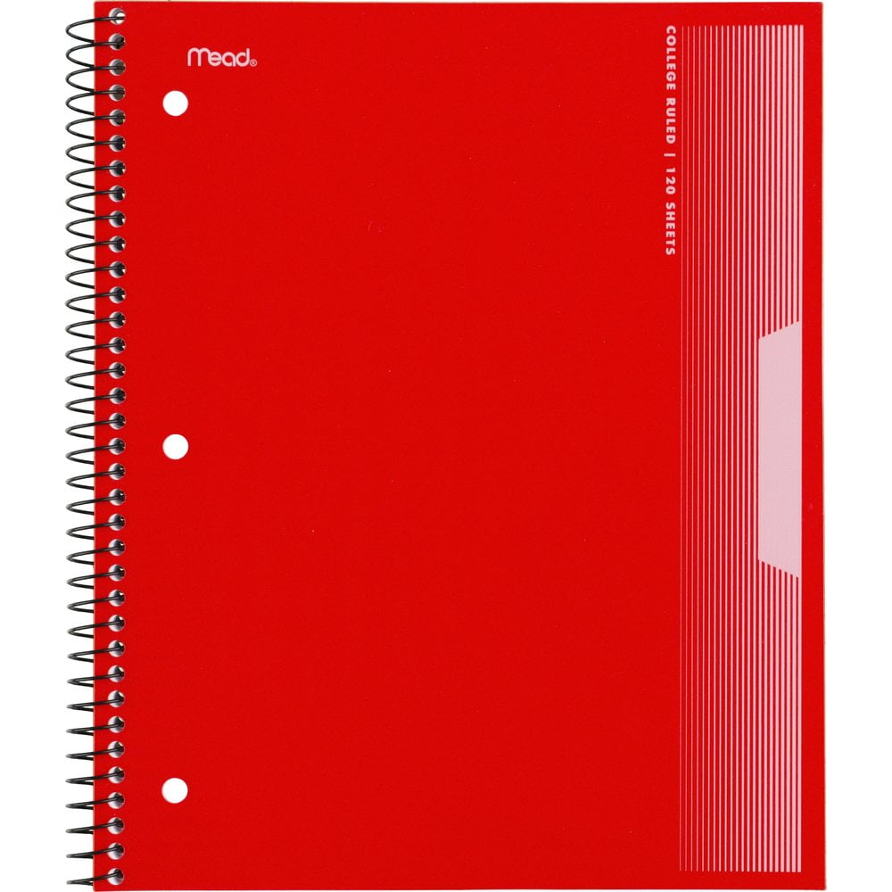 Mead Spiral Notebook, 3 Subject, College Ruled, 8 1/2" x 11", Red