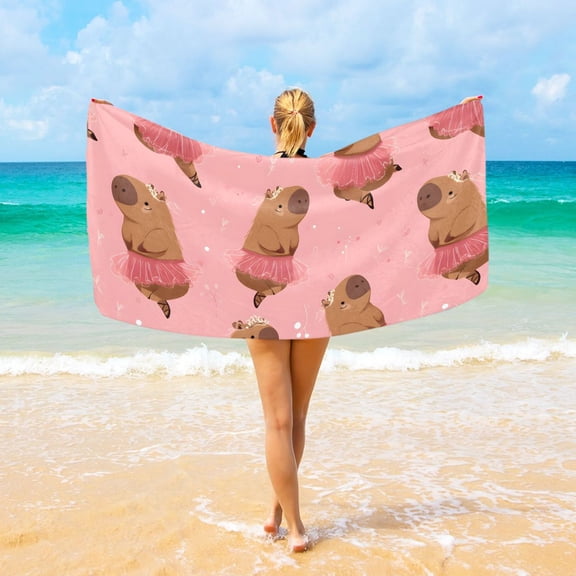 Ryvnso Capybara Dancing Beach Towel Quick Dry Swimming Yoga Beach Towels Large Sand Free Microfiber Towel 31"W x 71"L