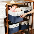 thumbnail image 3 of 8 Pack Collapsible Storage Bins Fabric Storage Bins Polyester Fabric Storage Baskets with Handles Linen Closet Organizer for Shelf Home Closet Towels Toys (Blue White,12 x 12 x 12 In), 3 of 12