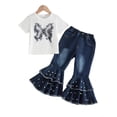 thumbnail image 4 of YMNXA Kids Girls Outfits Short Sleeve Round Neck Top And Flare Denim Pants Comfortable Fashion Sets For Casual Daily Wear,White,3-4 Years, 4 of 7
