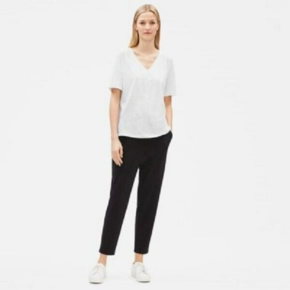 Eileen Fisher Organic Cotton Slub V-Neck Tee White
