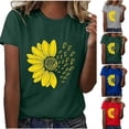 thumbnail image 2 of Summer Floral Print T Shirts for Women Soft Breathable Tee Crew Neck Short Sleeve Basic Top Dark Green M, 2 of 6