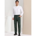 thumbnail image 3 of Pantalones de tela escocesa para hombre, ajuste regular, parte delantera plana, trabajo, baile de graduación, pantalones a cuadros Verde marino S, 3 of 6