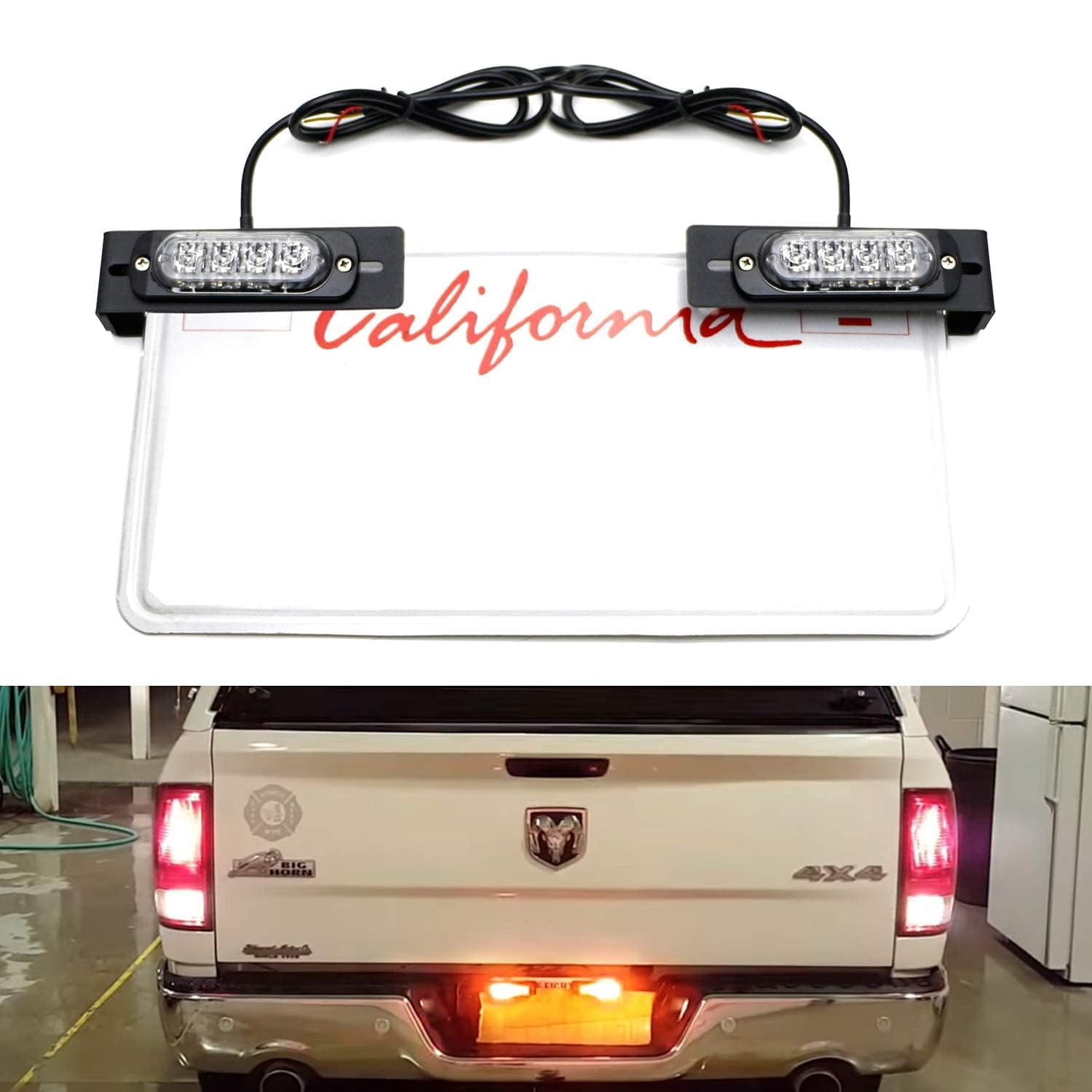 License Plate Mount Amber/White LED Warning Light Kit For Truck SUV Car, Including License Mounting Brackets, 2 Sets High Power LED Strobe Lamps