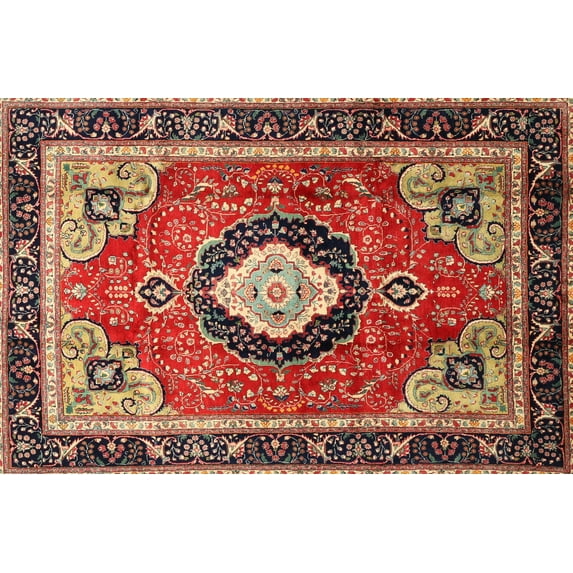 Ahgly Company Indoor Rectangle Traditional Saffron Red Medallion Area Rugs, 7' x 9'