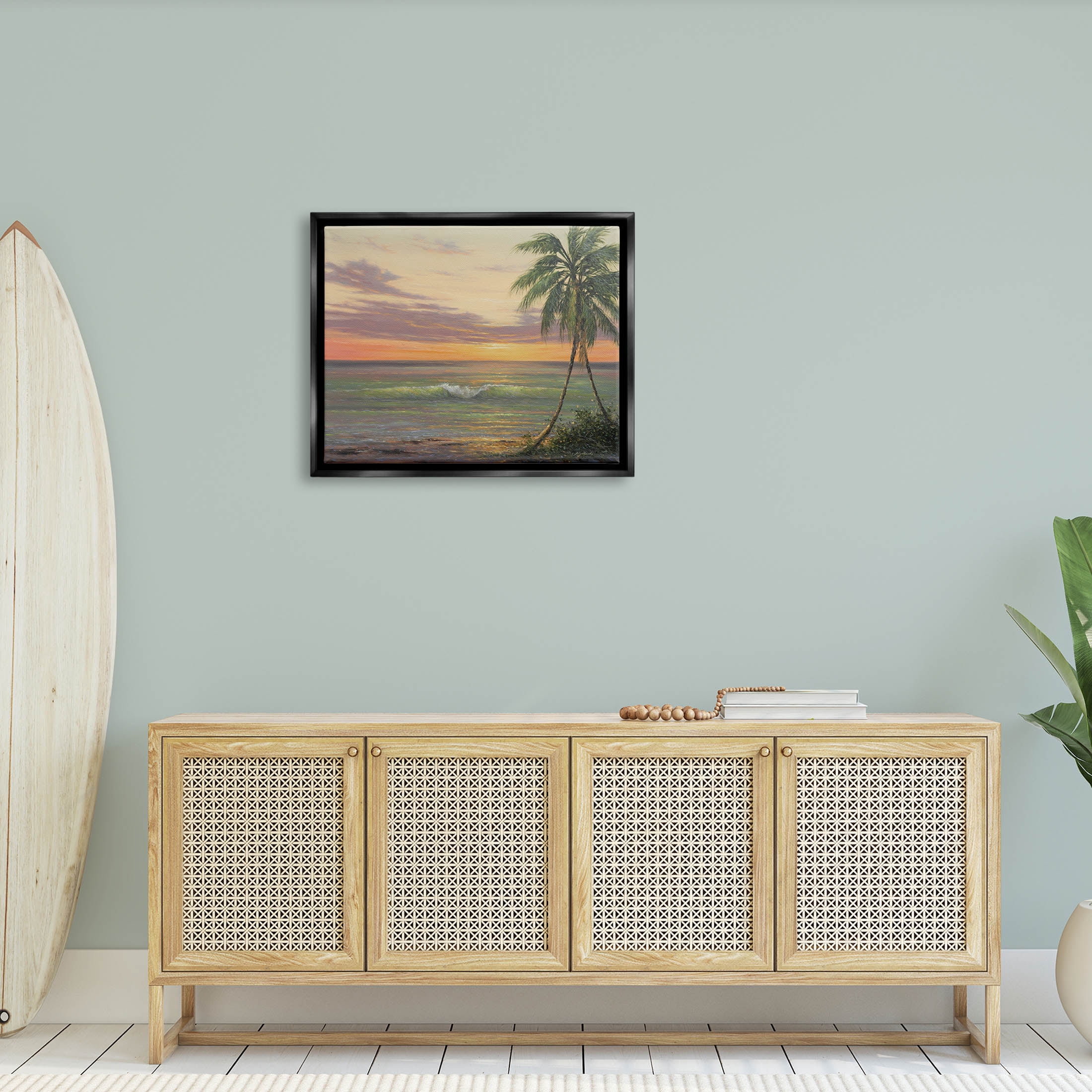 Tropical Ocean Waves Beach Coastal Painting Jet Black Framed Art Print Wall Art