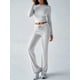 thumbnail image 5 of Conjunto de Chándal de Larga con Cuello Redondo y Pantalones Acampanados de Cintura Alta para Mujer. Flores Blancas y Grises L, 5 of 9