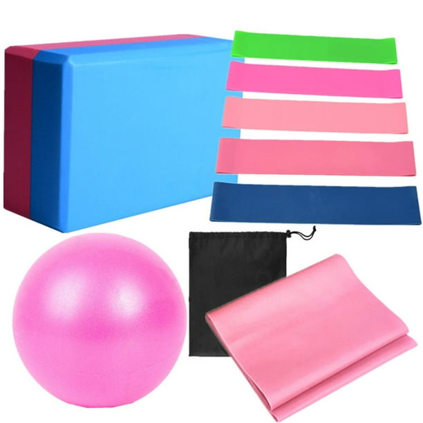 Langgg 9pcs Yoga Supplies Yoga Ball Yoga Brick Resistance Center Band Fitness Equipment For Home Gym Blue