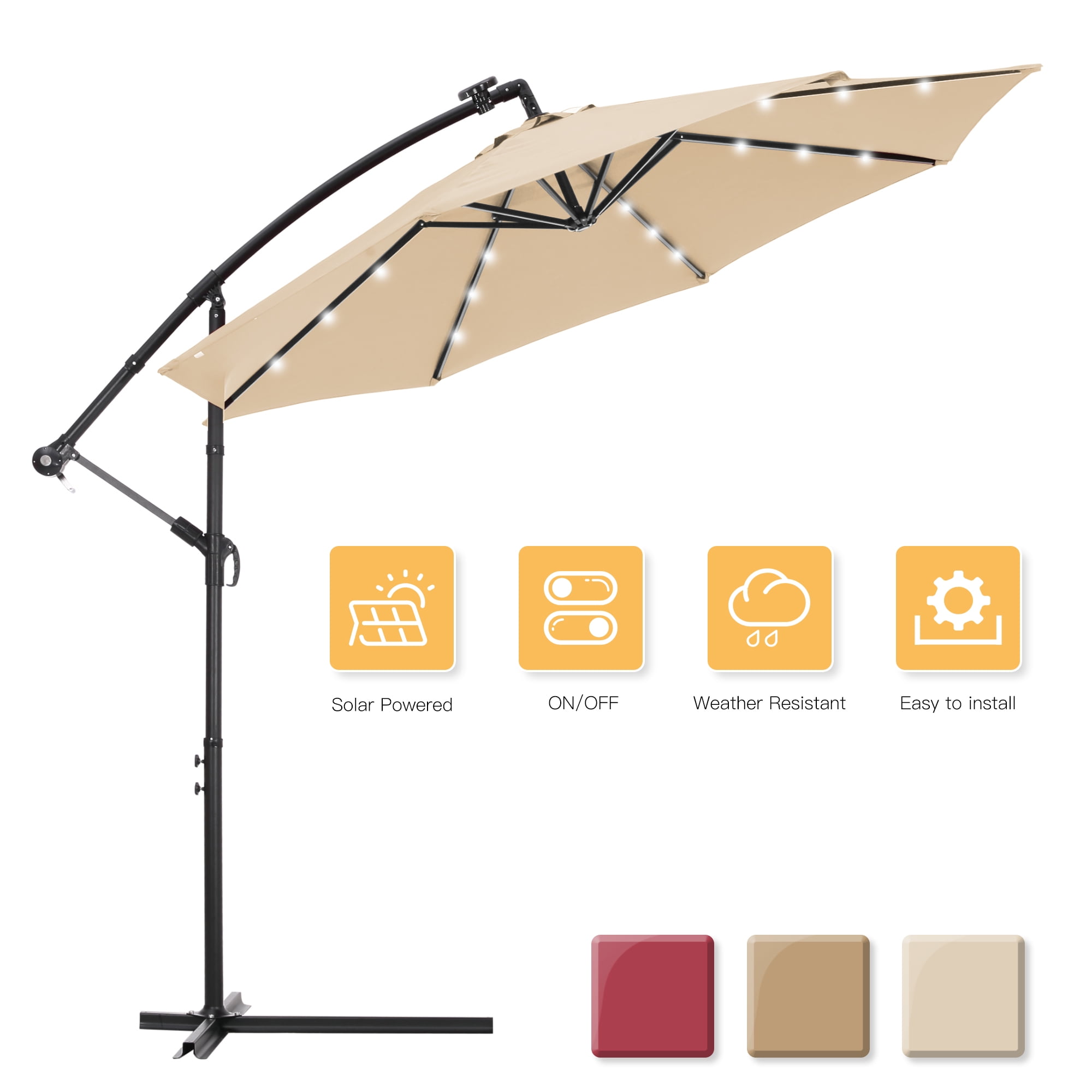 Details about   10FT Patio Solar Umbrella 24LED Patio Market Steel Tilt W/ Crank & Stand Outdoor 