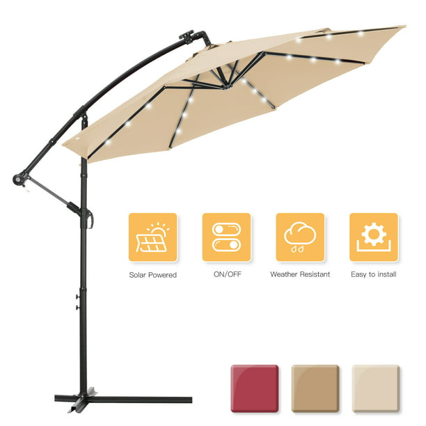 10 Ft Outdoor Umbrella With Stand, Led Patio Umbrella With Stand