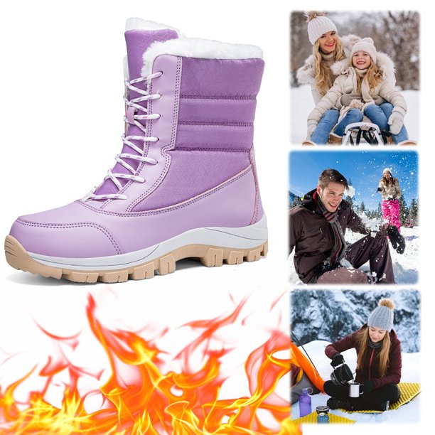 Botas Cálidas para Mujeres Piel Impermeable A Mitad La Calificación Forrada Trabajar Caminando Al Aire Libre