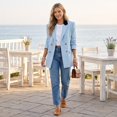 thumbnail image 4 of EANJE Women's Solid Casual Office Work Long Sleeve Open Front Blazer Jacket Sky Blue M, 4 of 5