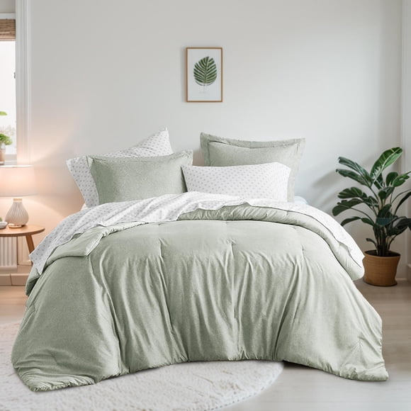 Regency Heights 7-Piece Full Bed in a Bag Set, Reversible Comforter with Sheet Set and Shams, Sage Green, Solid Color