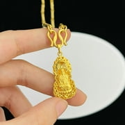 Cylindrical chain with Guanyin 22K 23K 24K THAI BAHT YELLOW GP GOLD Necklace