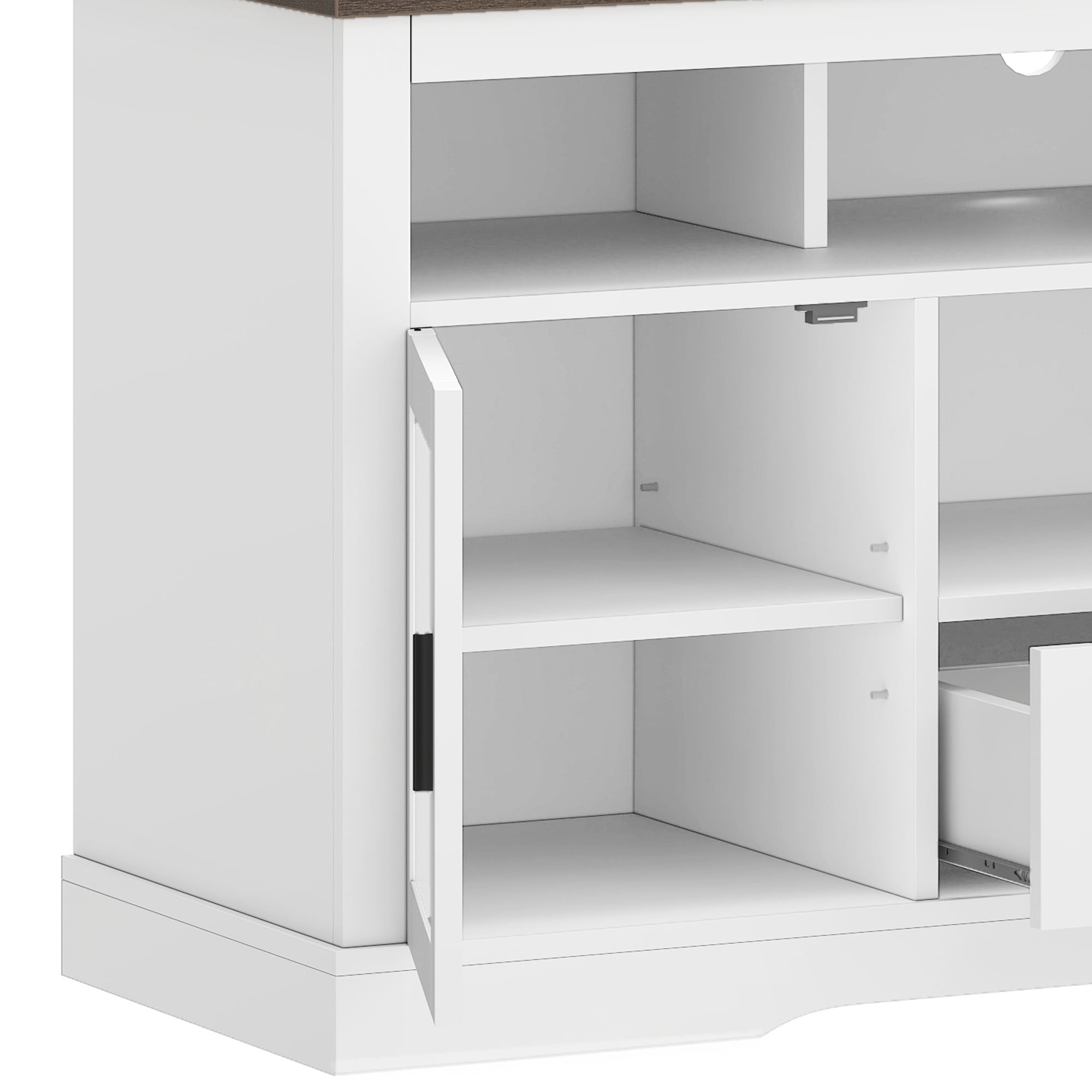 Uforic LED TV Stand for TV up to 65", Highboy Entertainment Center w/Outlets & USB Ports, Media Console Cabinet w/Glass Doors, White