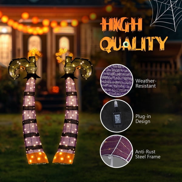 4FT 2D Witch Legs Outdoor Halloween Decorations with 160 LED Lights for Lawn Yard Party