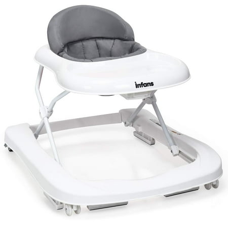 Foldable Baby Walker for Boys and Girls, 2 in 1 Toddler Walker Learning-Seated or Walk-Behind, Adjustable Speed Rear Wheels, Safety Bumper, Detachable Seat Cover, Anti-Rollover (Grey)