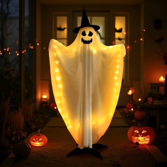 Decoration, Includes LED Lights, Poseable Stand, Halloween Sway Ghost, Spooky Witch Hat, Creepy Sound