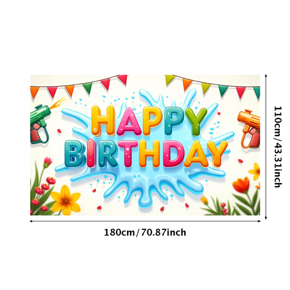 Colorful Floral Happy Birthday Banner Water Gun Splash for Birthday Celebration Summer Party Outdoor Decoration