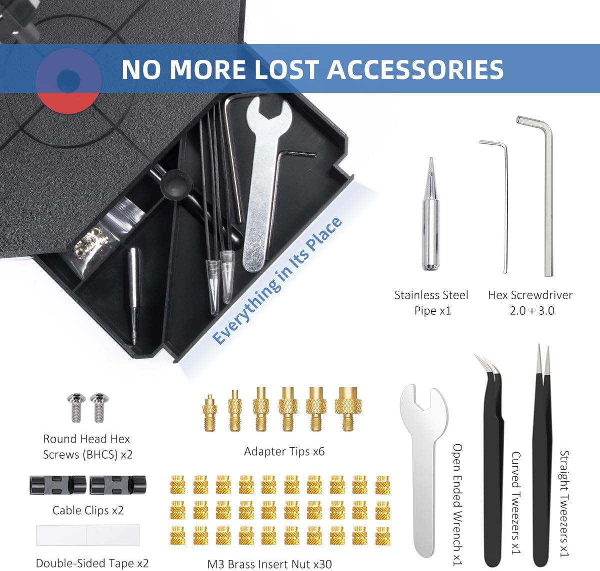 Vertical Heat Set Insert Tool Pressing Machine with 90W Soldering Iron, Heat Set Tips M2-M8, 30PCS Brass Nuts Threaded Inserts for 3D Printed Part
