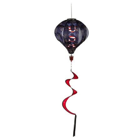 God Bless the USA Solar Lit Burlap Balloon Spinner