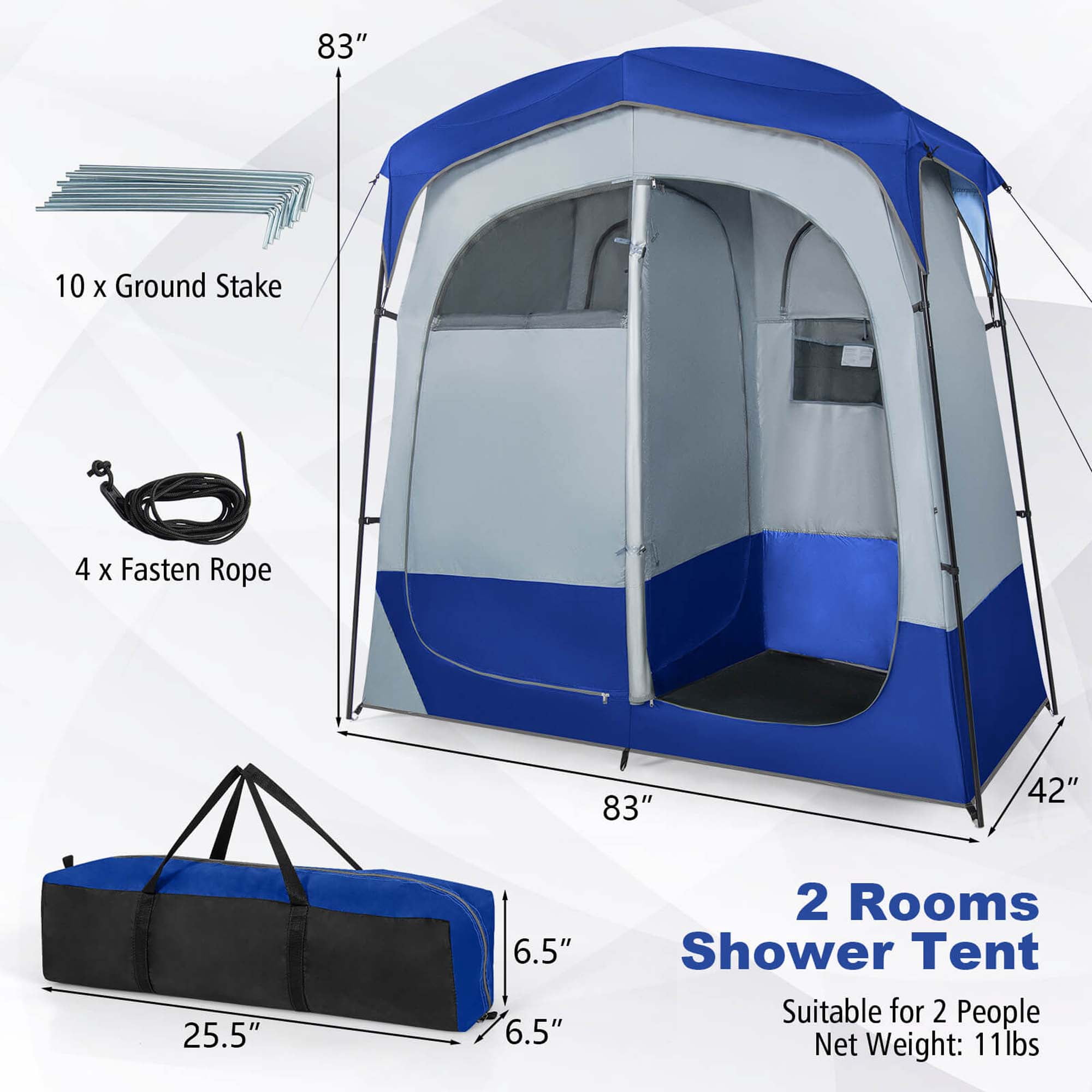 Goplus 2 Room Shower Tent Oversize Privacy Shelter Portable Dressing Toilet Outdoor Blue