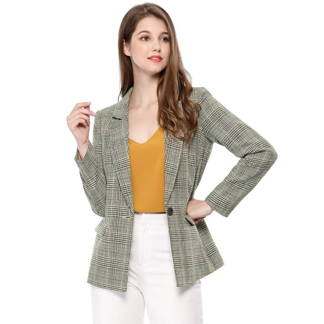 INSPIRE CHIC Blazer à Carreaux Style Boyfriend à Pied-de-Poule Longueur Hanche pour Femme