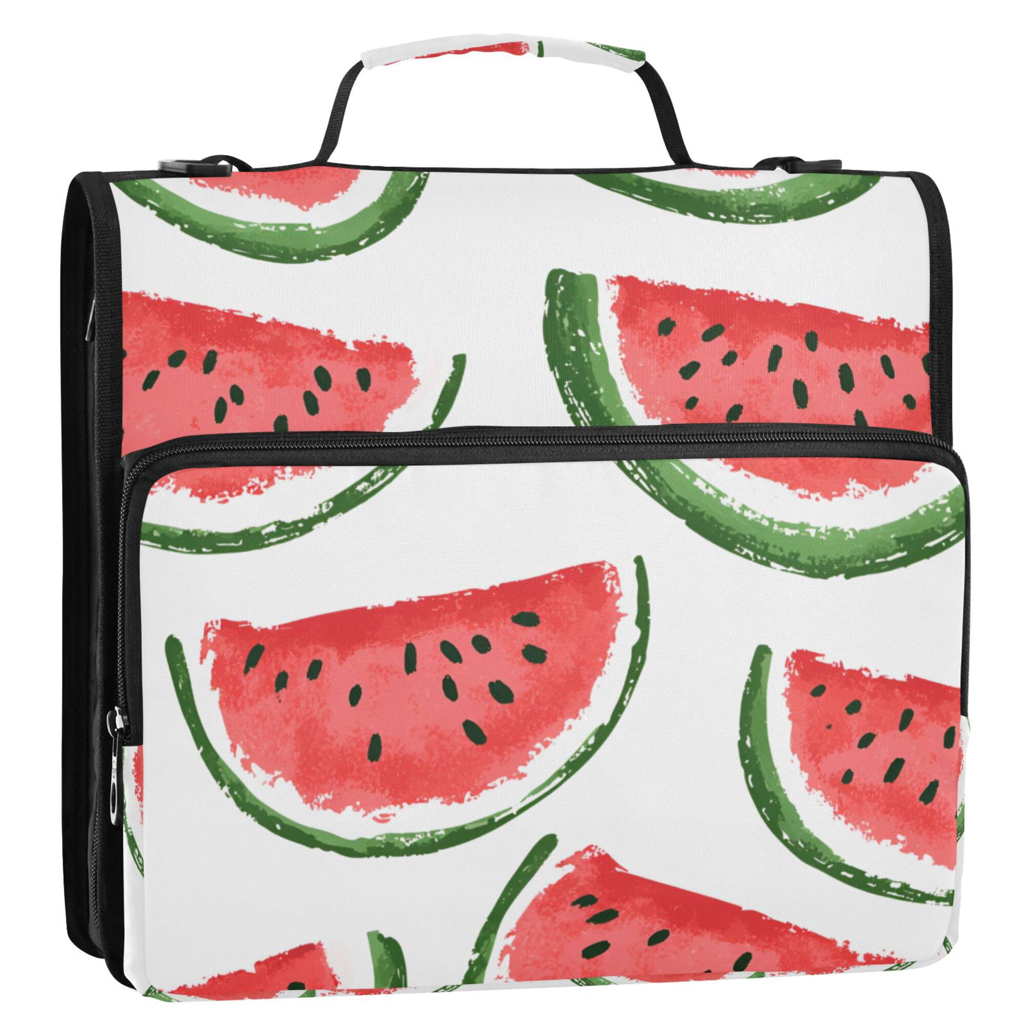 FORMRS Zipper Binder with Shoulder Strap 2-inch Ring 500 Sheet Capacity File Bag, Cute Watermelon