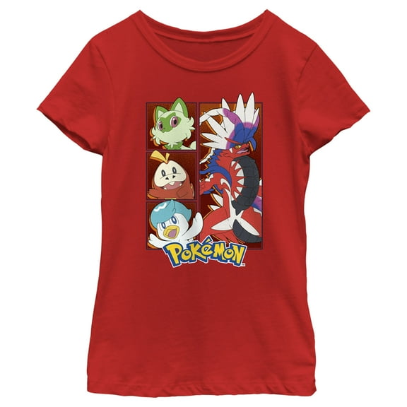 Girl's Pokemon Koraidon Group Graphic Tee Red Medium