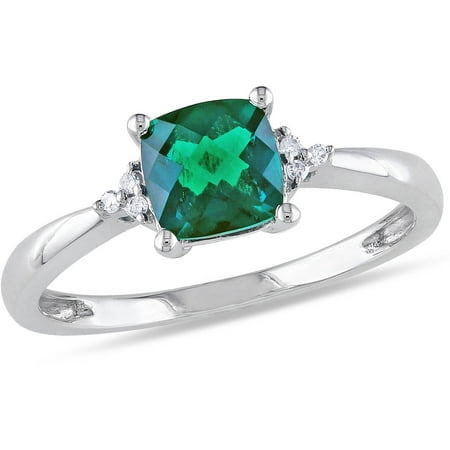 Tangelo 1 Carat T.G.W. Cushion-Cut Created Emerald and Diamond-Accent 10kt White Gold Cocktail Ring