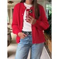 thumbnail image 4 of Suéter Cárdigan Informal de Larga con Cuello Redondo y Botones para Mujer, Prenda Exterior de Punto Rojo Brillante XL, 4 of 7