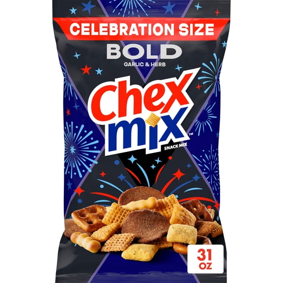 Chex Mix Bold Garlic and Herb Snack Mix, Snacks, Tailgate Size, 31 oz