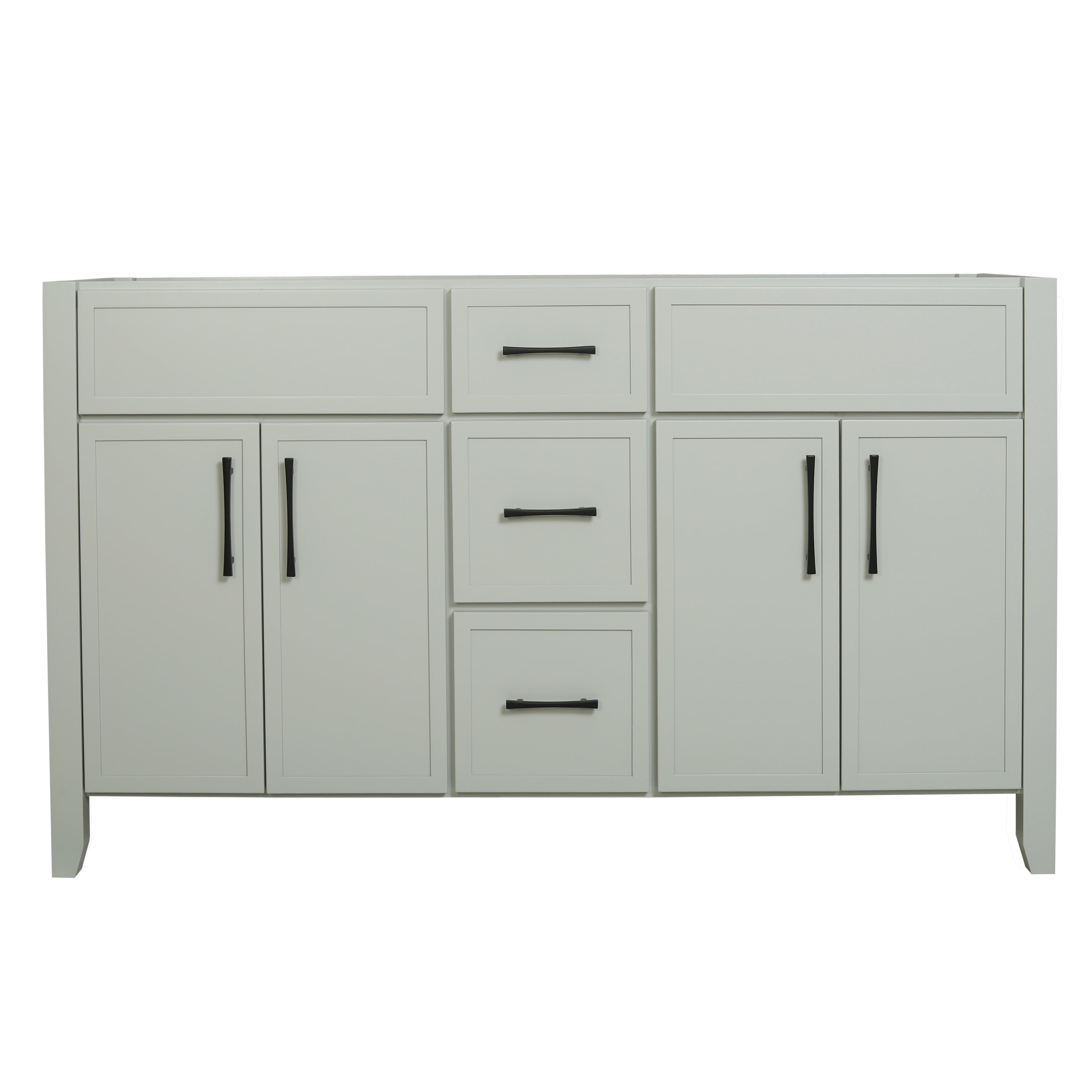 Design House Dawson 60-Inch Bathroom Vanity Cabinet, Ready to Assemble, 4-Door 3-Drawer Freestanding, Comfort Height 34 in., Sherwin-Williams® On the Rocks, Matte Black Hardware, 228453-OTR-RTA