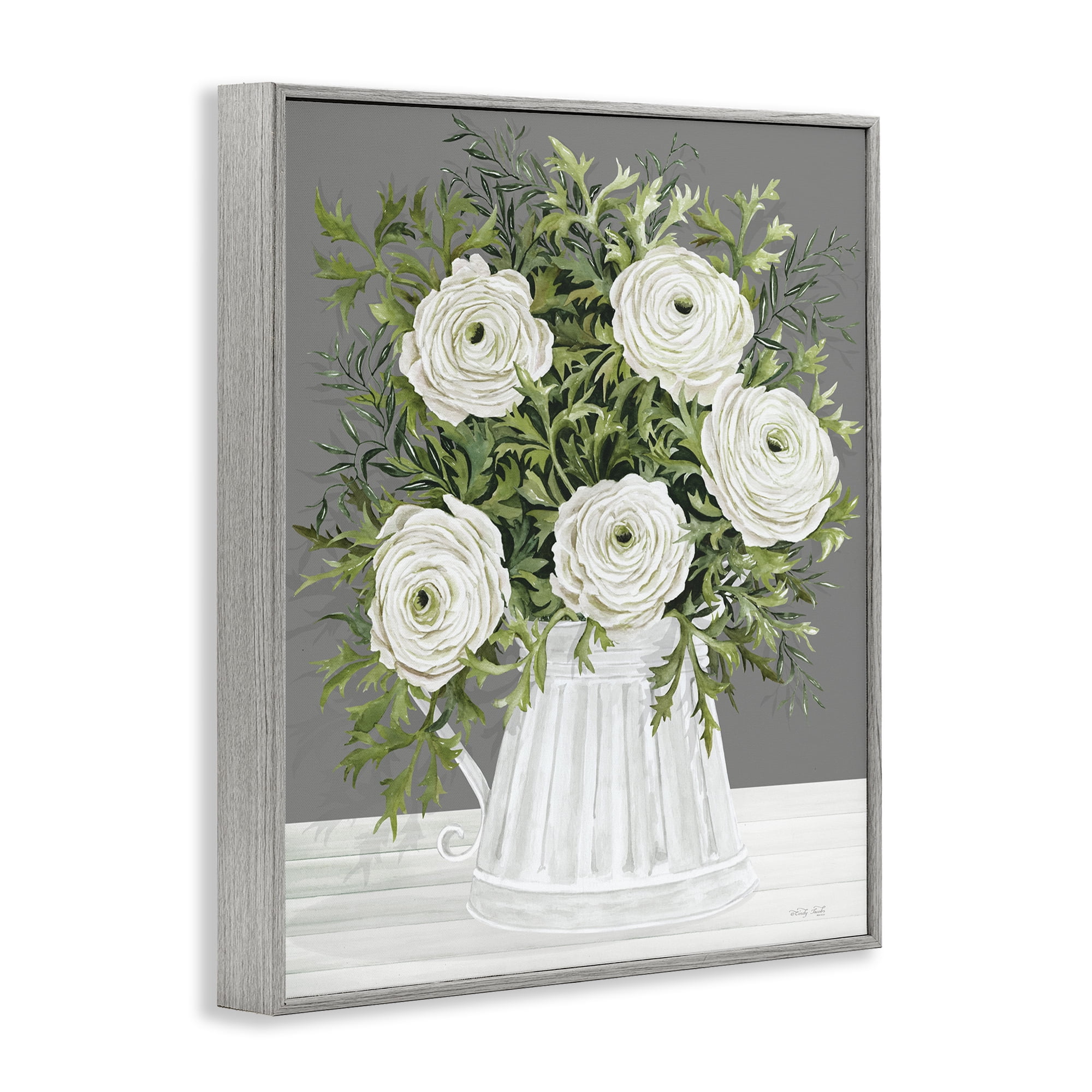 Stupell Industries Peonies in Country Vase Botanical & Floral Painting Gray Framed Art Print Wall Art, 11 x 14