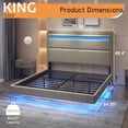 thumbnail image 6 of Merluxy Floating Bed Frame with LED Lights, Upholstered Platform Bed with Charing Station & Storage Wingback Headboard, Easy Assembly,King,Khaki, 6 of 8