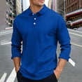 thumbnail image 2 of Men's Long Sleeve Polos Shirts Solid Color Button Turndown Collar Pullover Top for Business Casual, 2 of 7