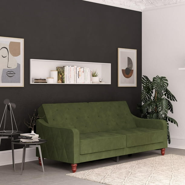 Novogratz Vintage Tufted Velvet Split Back Futon, Green