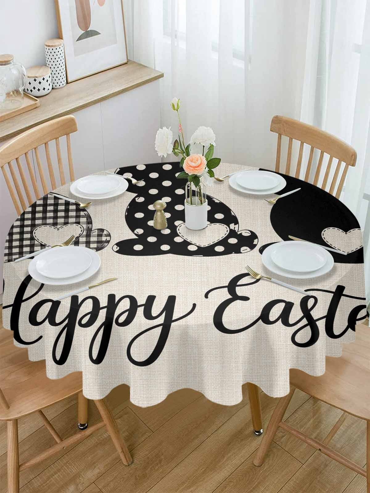 Round Tablecloth Happy Easter Waterproof Oil Proof Polyester Table Cloth Cover Decor for Home Dining Outdoor,Patio,Parties, 54" Dia. Easter Bunny Tails Beige