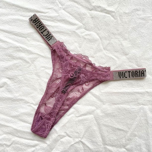 Tanga De Diamantes De Imitación De Letras De Encaje Para Mujer De Diseño Secreto De Victoria Higos Sexy Algodón Cómodo Ropa Interior Sin Costuras De Cintura Bajapangjing