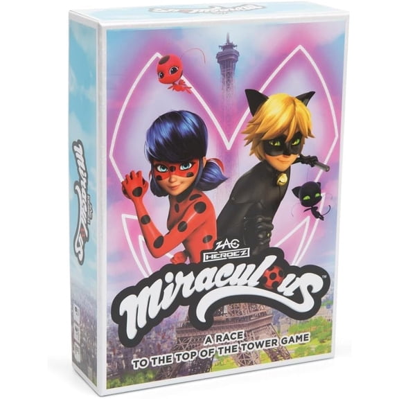 Miraculous Race to The Top of The Tower - Action Board Game for Kids, Teens, Families & Friends - Ladybug, Cat Noir, Rena Rouge - Christmas White Elephant Gifts, Stocking Stuffers   Card Games Night