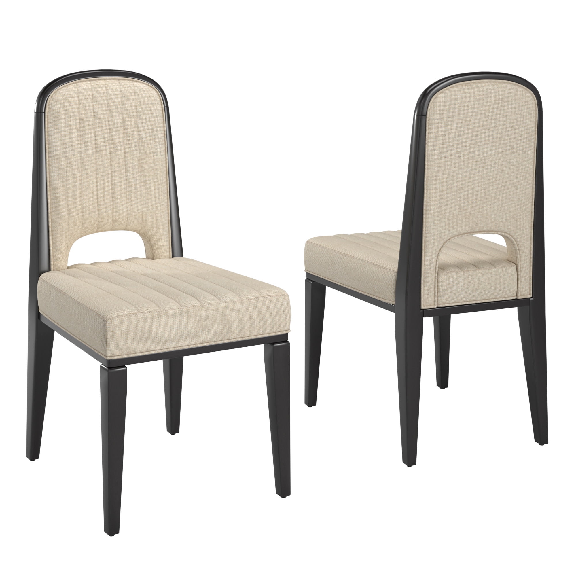 Weston Home Alta Wood Finish Cream Fabric Channel Stitching Dining Chair, Set of 2, Black Oak