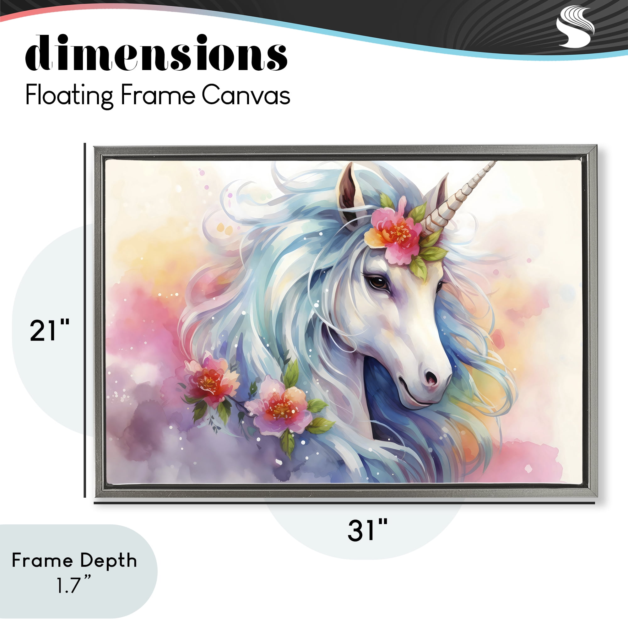 Stupell Industries Magical Unicorn with Blossoms Gray Framed Floater Canvas Wall Art, design by Creative Studio