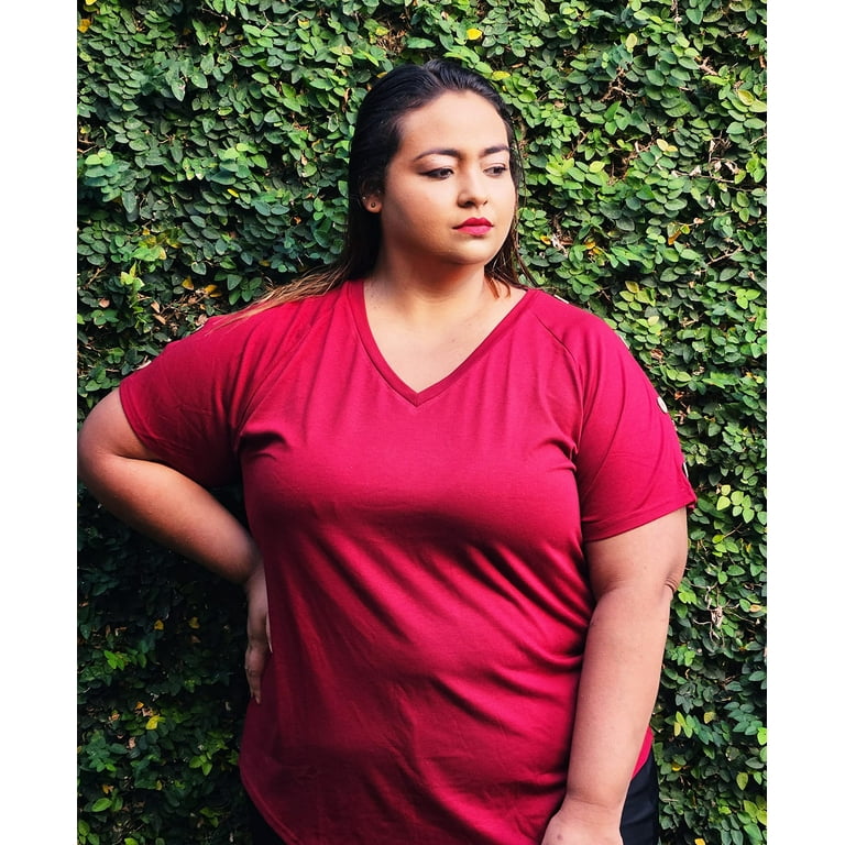 TIYOMI Ladies Plus Size 4X Wine Red Tops V Neck Blouses Short Sleeve Shirts  Casual Summer Button Pullover 4XL 24W 26W