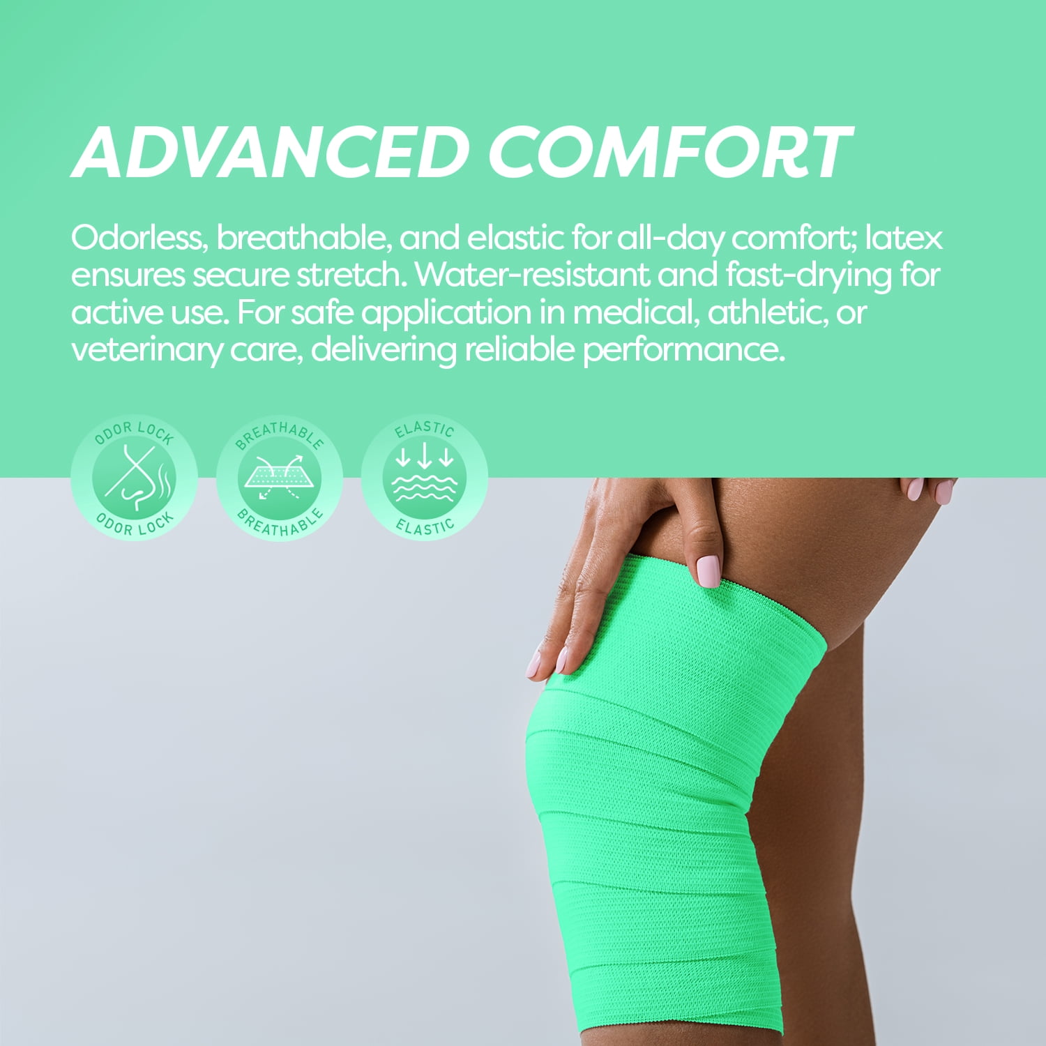 Dynarex Sensi-Wrap Self-Adhesive Bandages, 18-Pack, 4" x 5 yards, Green, Latex-Free, Colored Elastic Cohesive Athletic Tape, Tattoo Grip & Vet Wrap