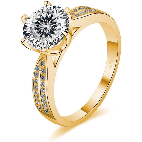 Dainty 3 Carat Moissanite Rings for Women Round Cut D Color VVS1 Lab Gold Diamond Rings for Women 925 Sterling Silver Moissanite Engagement Ring for Women