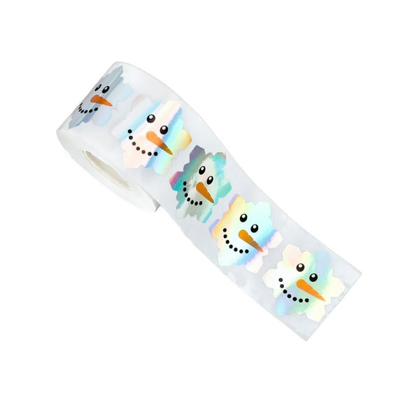 CuiLiyq Christmas Snowman Face Stickers Roll, Snowman Shape Winter Laser Seal Stickers Xmas Waterproof Self Adhesive Decals, for Envelope Journal Decor Party Supplies